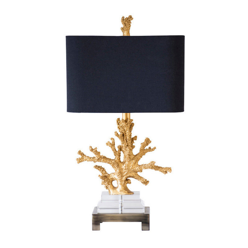 Traditional Cuboid Bedside Lamp: Black/White Night Light With Coral Pedestal