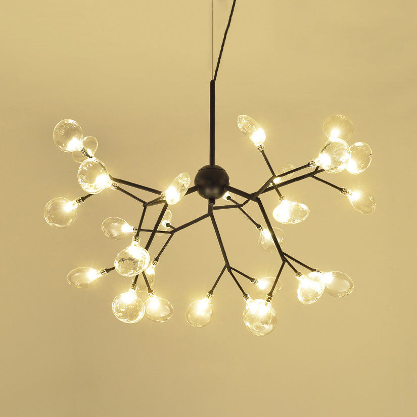 Modernist Glass Hanging Lamp With Leaf Shade - 27/36 Lights Chandelier Pendant Light In Black/Gold