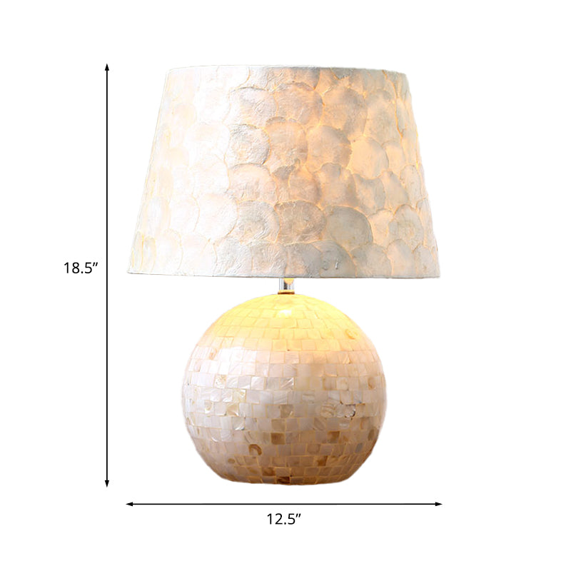 Aldib - Minimalist Globe Drum Table Light - Single-Bulb Shell Night Stand Lamp