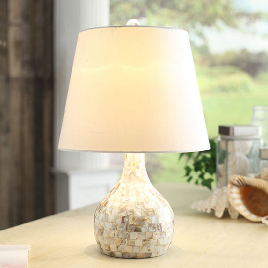 Shell Pear Shaped Countryside Night Light Dining Room Lamp With Tapered Fabric Shade