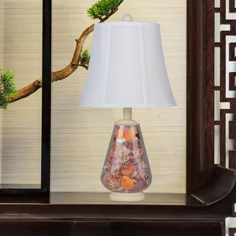 Flared Shade Night Light: White Countryside Fabric Bedside Table Lamp (12/16 Wide) With Decorative