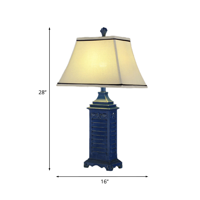 Angélique - Retro 1-Light Pagoda Night Table Lamp Retro White Fabric Nightstand Light with Dark Blue Pedestal