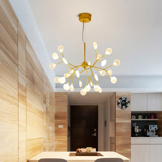 Modernist Glass Hanging Lamp With Leaf Shade - 27/36 Lights Chandelier Pendant Light In Black/Gold