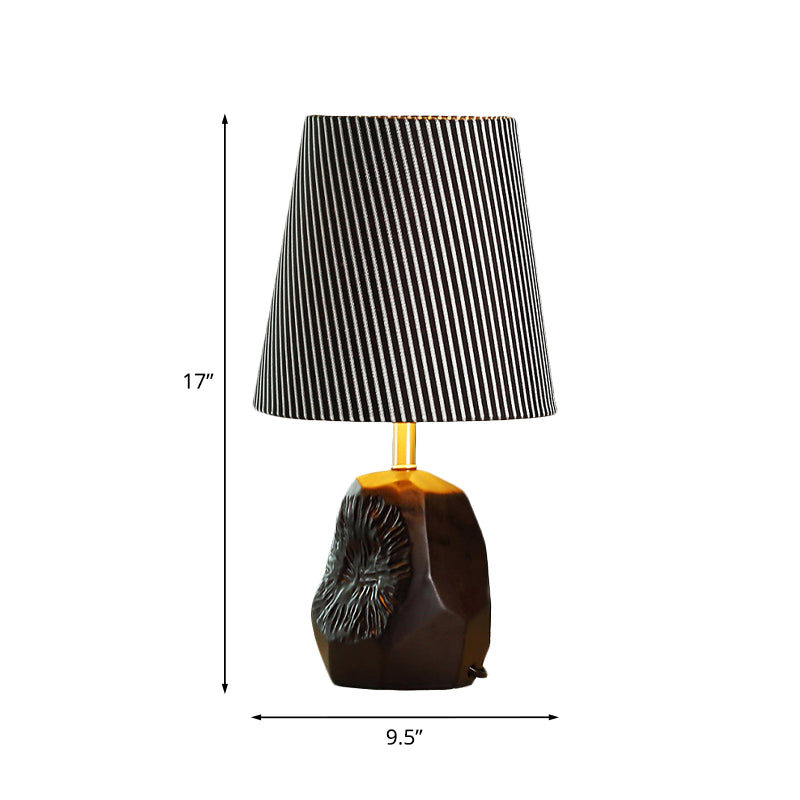Modern Black Ticking Stripe Table Lamp - 1-Light Conical Design With Hammered Base Ideal For Kitchen