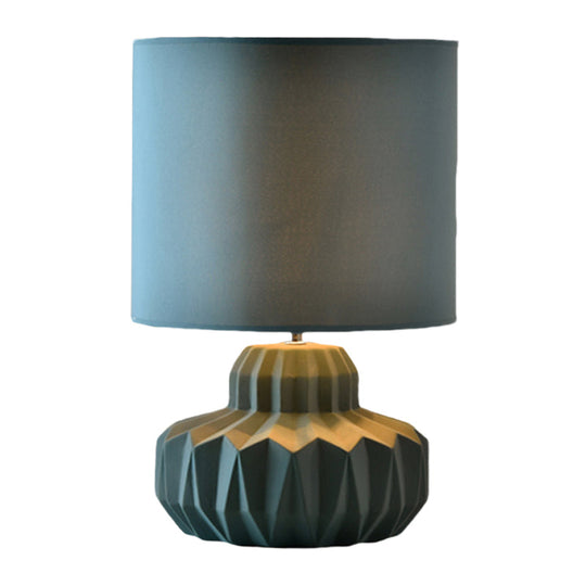 Minimalist Single Cylinder Night Light For Sitting Room | Blackish Green Fabric Table Lighting