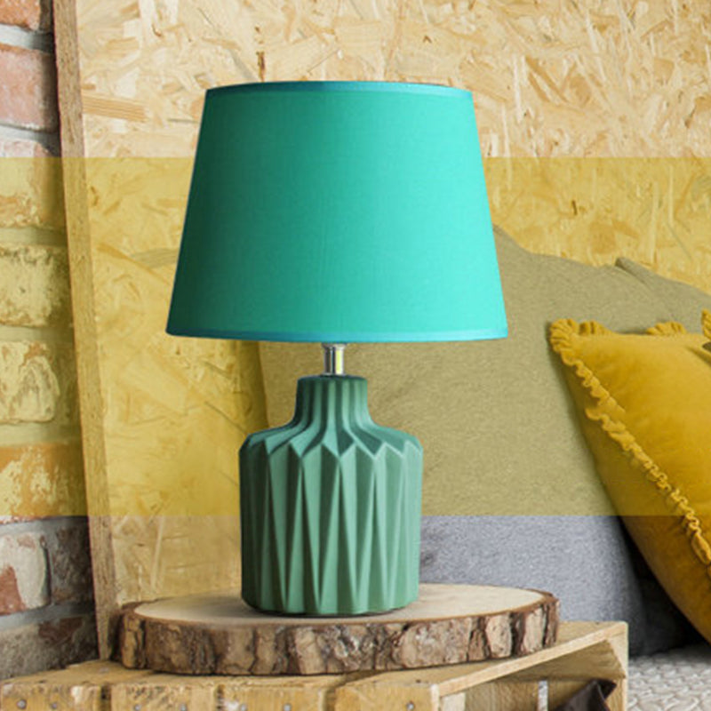 Nordic Ceramic Table Lamp: Green Ridged Jar Design 1-Light Living Room Nightstand Light With Tapered
