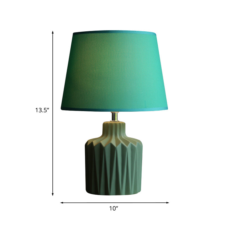 Nordic Ceramic Table Lamp: Green Ridged Jar Design 1-Light Living Room Nightstand Light With Tapered