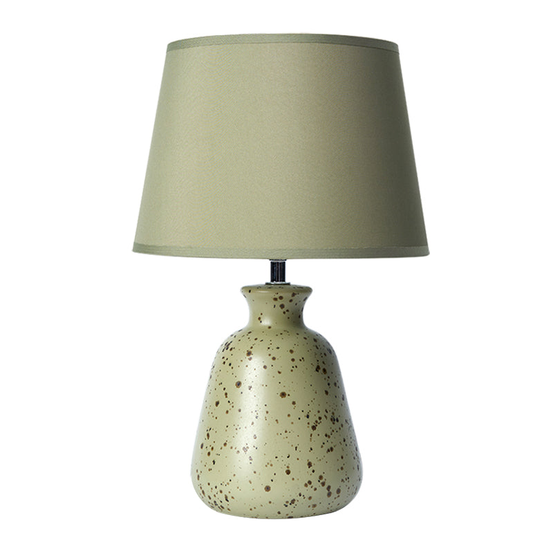 Rustic Green Ceramic Pottery Bedside Lamp With Reading Book Light And 3-Bulb Shade