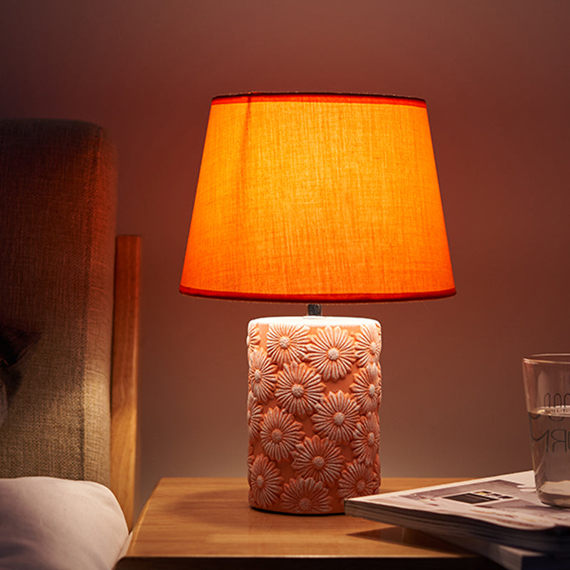 Rustic Orange Drum Table Lamp With Carved Sunflower Base