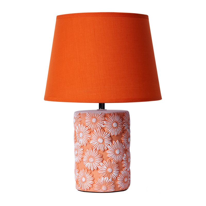 Rustic Orange Drum Table Lamp With Carved Sunflower Base