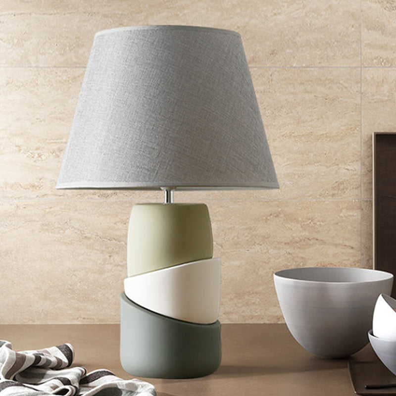 Rustic Grey Ceramic Table Lamp With Conic Shade - 1 Head Night Stand Light