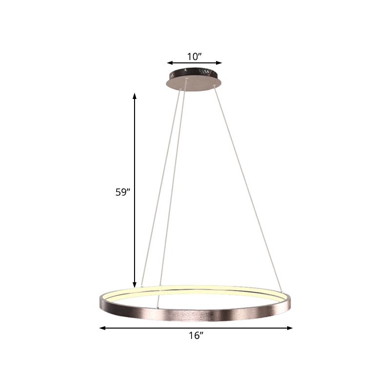 Modern Led Chandelier Light - 16/23.5/31.5 Dia Acrylic Shade Brown Ring Warm/White/Natural
