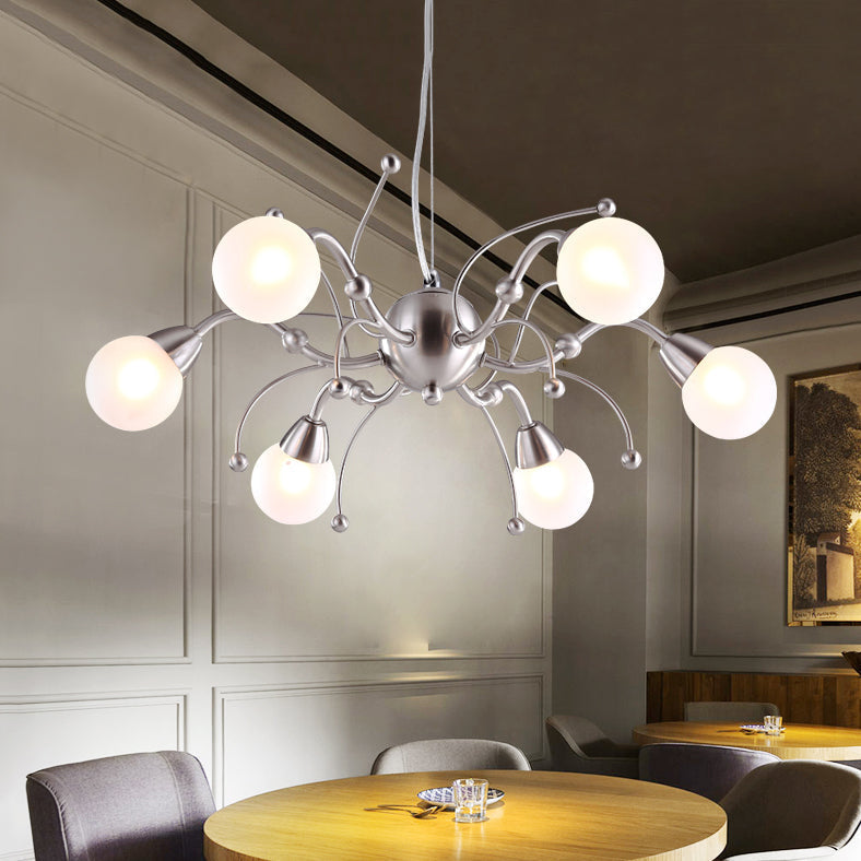 Modern Nickel Led Dining Room Chandelier With Globe White Glass Shade - 6/8 Lights Hanging Ceiling