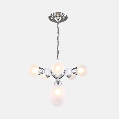 Modern White Glass Chandelier Pendant With Led Lights - Sphere & Oval Design