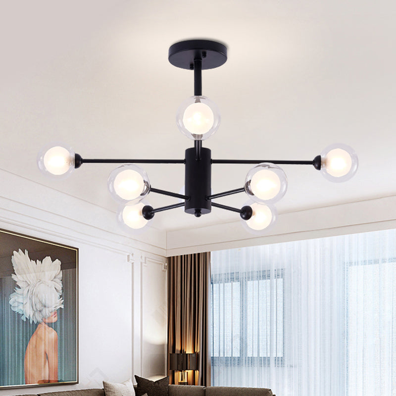 Contemporary Clear Glass Chandelier Light: Black Crossed Lines 7 Lights Hanging Ceiling Fixture