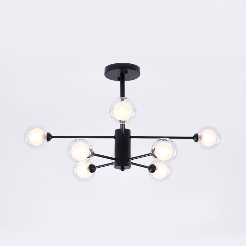 Contemporary Clear Glass Chandelier Light: Black Crossed Lines 7 Lights Hanging Ceiling Fixture