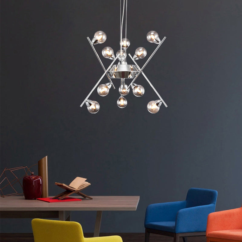 Contemporary Molecular Smoke Glass Chandelier: Chrome Led Ceiling Light With Multi Lights - Hanging