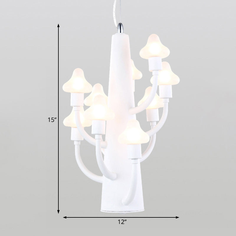 Modernist Multi-Light Chandelier With Mushroom Led Pendant And White Glass Shade