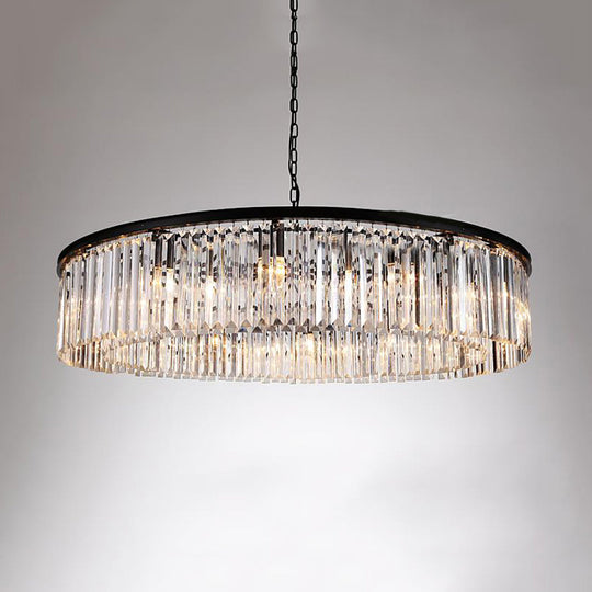Contemporary Amber/Clear/Smoke Gray Crystal Drum Chandelier Pendant Light With Adjustable Chain -