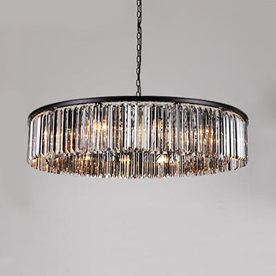 Contemporary Amber/Clear/Smoke Gray Crystal Drum Chandelier Pendant Light With Adjustable Chain -