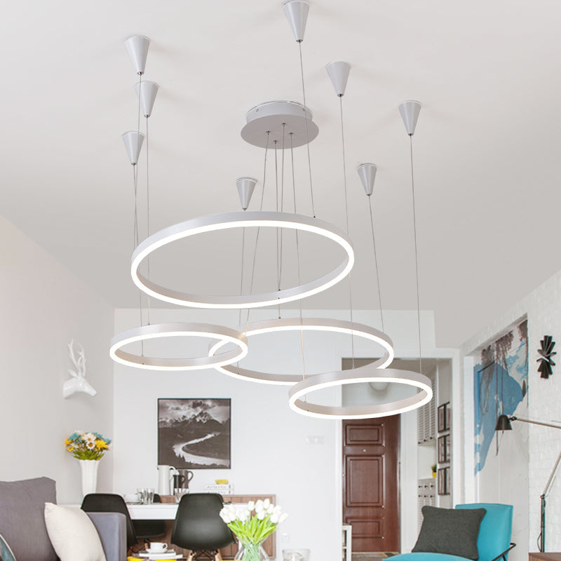 Modern Acrylic Led Chandelier Pendant Light - White Ceiling Fixture In Warm/White/Natural