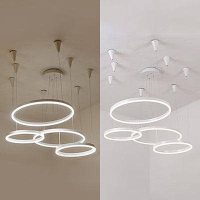 Modern Acrylic Led Chandelier Pendant Light - White Ceiling Fixture In Warm/White/Natural