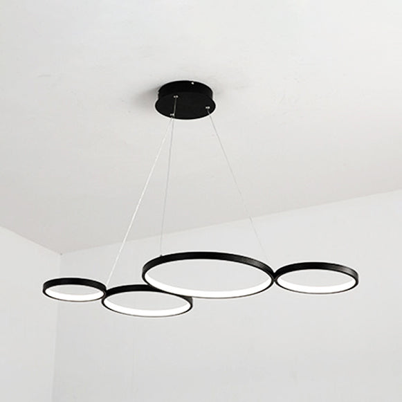 Led Acrylic Ceiling Chandelier With 4 Rings - Black/White Drop Pendant For Table Warm/White/Natural
