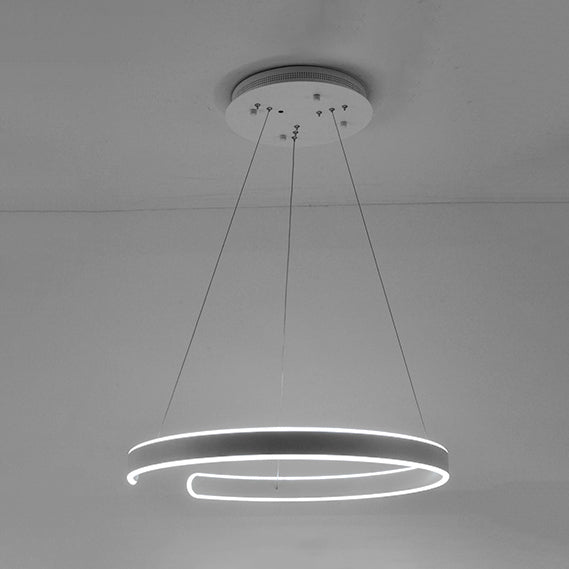 Postmodern Led Suspension Light With Acrylic Shade - 1/2/3-Light Brown/White Ring Chandelier Pendant