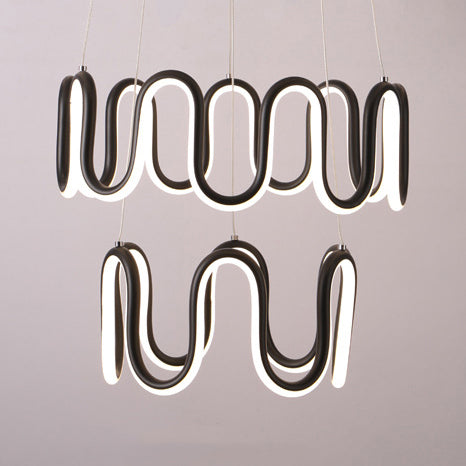 Black Curved Led Chandelier Pendant - Simple Design 1/2/3-Head Acrylic Suspension Warm/White Light 2