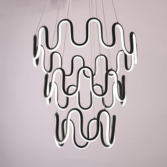 Black Curved Led Chandelier Pendant - Simple Design 1/2/3-Head Acrylic Suspension Warm/White Light 3