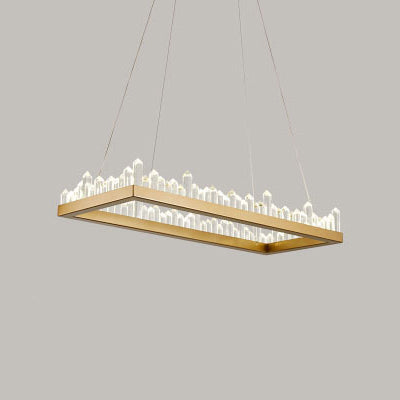 Modern Rectangular Pendant Ceiling Light With Crystal Accents In Gold Led Chandelier Warm/White