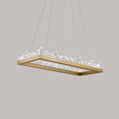 Modern Rectangular Pendant Ceiling Light With Crystal Accents In Gold Led Chandelier Warm/White