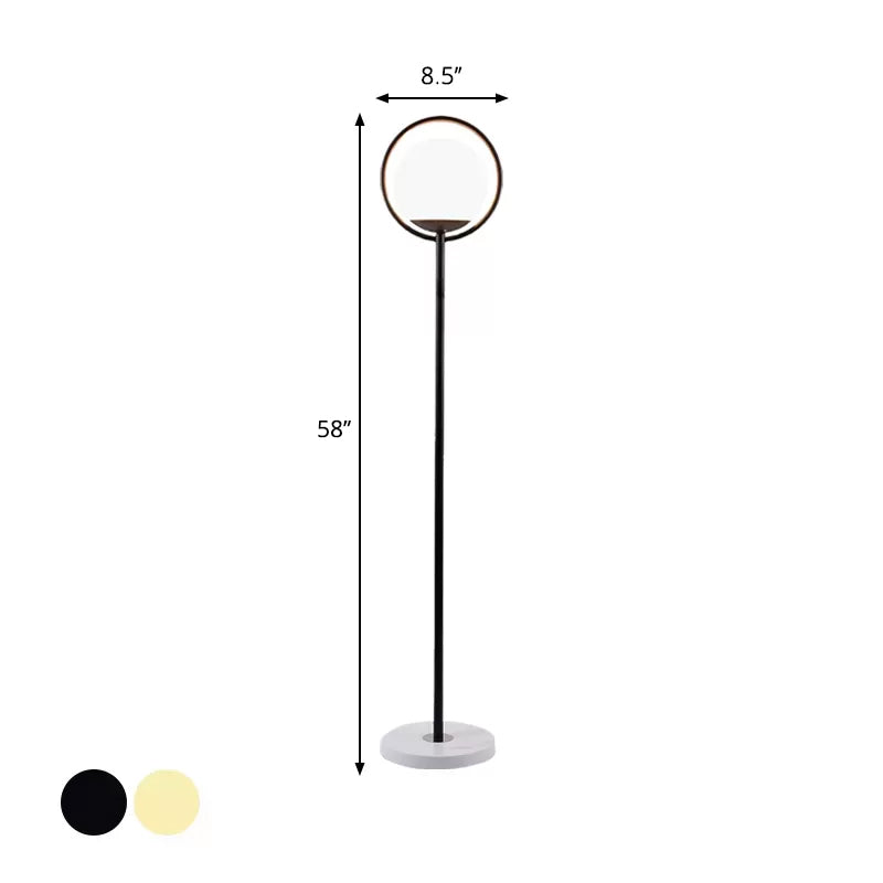 Halo Ring Minimal Metal Floor Lamp With White Glass Shade