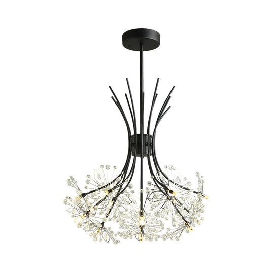 Modern Clear Crystal Beaded Chandelier With Bouquet Design - Black/Chrome 13/19 Lights Hanging Lamp