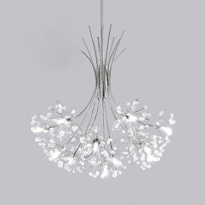 Modern Clear Crystal Beaded Chandelier With Bouquet Design - Black/Chrome 13/19 Lights Hanging Lamp