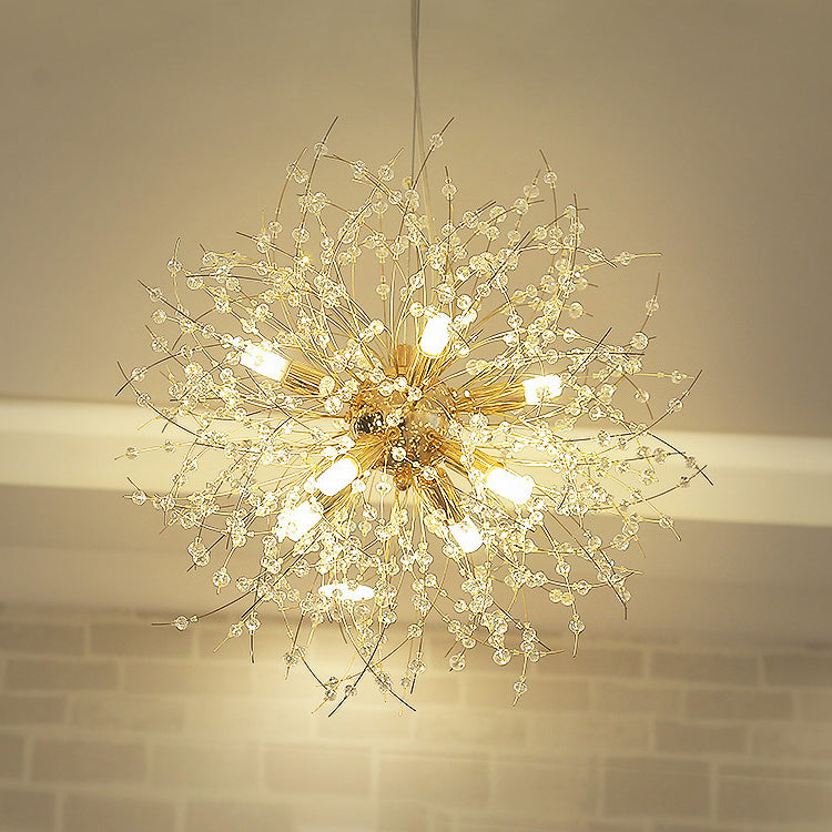 Modernist Gold/Silver Firework Chandelier With Clear Crystal Lights - 16/19.5 Wide 8/9/12 Hanging