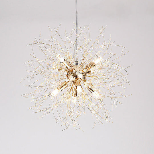 Modernist Gold/Silver Firework Chandelier With Clear Crystal Lights - 16/19.5 Wide 8/9/12 Hanging