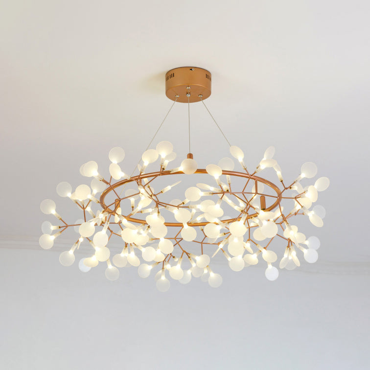 Modern Branch Chandelier With Leaf Deco Acrylic & Metal Gold Finish - 81/108-Light Hanging Lamp