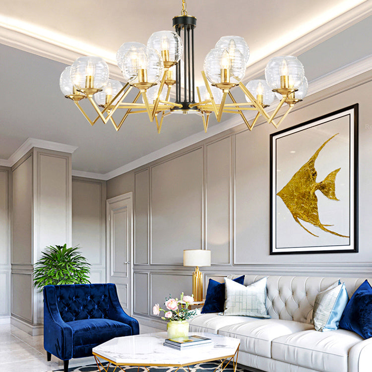 Gold Modern Living Room Chandelier - Elegant Oval Shade Candle Pendant Light