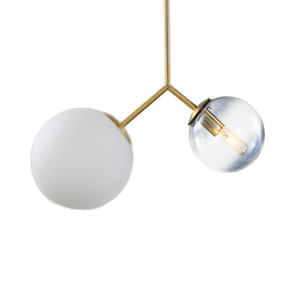Contemporary Gold 2-Light Glass Sphere Shade Pendant Chandelier Lamp for Bedroom and Bathroom