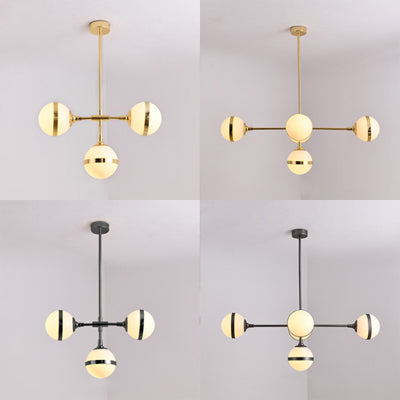 Contemporary Milk Glass Globe Chandelier- Gold 3/5 Lights- Dining Room Pendant