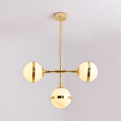 Contemporary Milk Glass Globe Chandelier- Gold 3/5 Lights- Dining Room Pendant 3 /