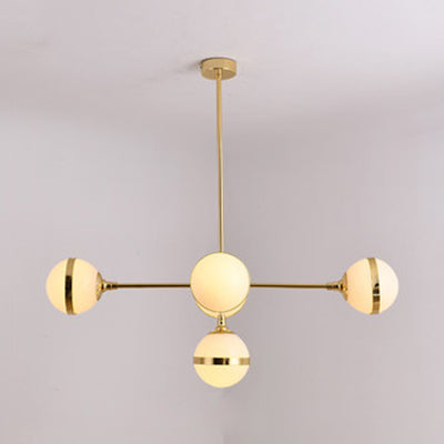 Contemporary Milk Glass Globe Chandelier- Gold 3/5 Lights- Dining Room Pendant 5 /