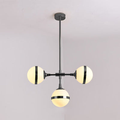 Contemporary Milk Glass Globe Chandelier- Gold 3/5 Lights- Dining Room Pendant 3 / Silver