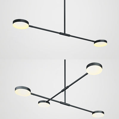 Modern Linear Chandelier With Drum Shade & Acrylic 2/4 Lights Led - Sleek Black Hanging Light For