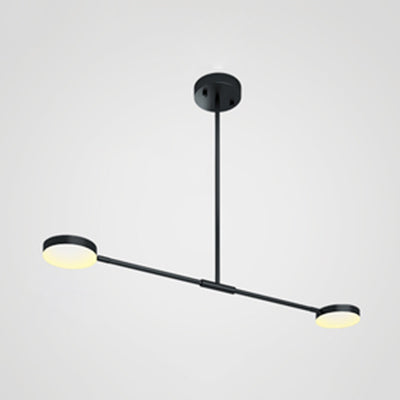 Modern Linear Chandelier With Drum Shade & Acrylic 2/4 Lights Led - Sleek Black Hanging Light For