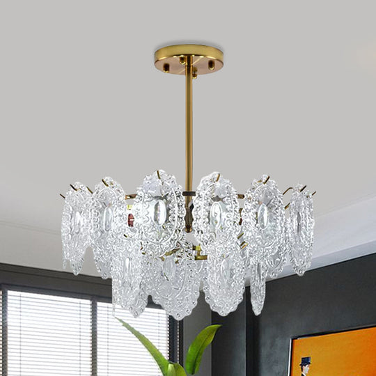 Modern Gold Glass Chandelier: Layered Scalloped Design, 4/6 Clear Bulbs, Hanging Bedroom Light Fixture