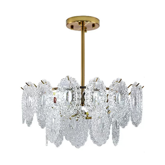 Modern Scalloped Glass Chandelier With Gold Finish - 4/6 Bulbs For Layered Bedroom Lighting