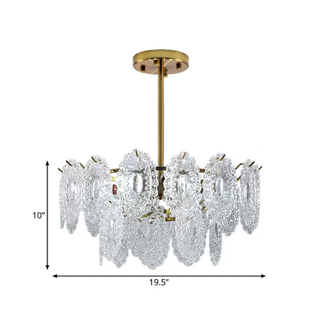 Modern Scalloped Glass Chandelier With Gold Finish - 4/6 Bulbs For Layered Bedroom Lighting
