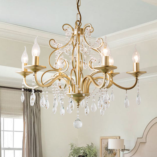 Champagne Crystal Hanging Light: Traditional Restaurant Chandelier with Swirl Element - 3/6 Bulbs